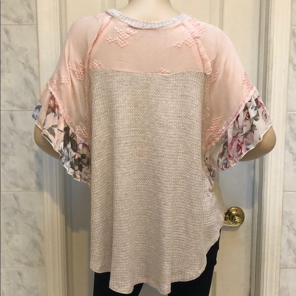 OATMEAL PINK WITH FLOWER TUNIC TOP - Picture 5 of 5